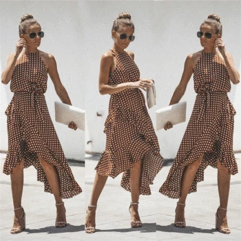 Vintage Women Polka Dot Dresses Summer 2019 Hot Sale Ruffles Halter Irregular Lace Up Dress For Female Heigh Quality
Vintage Women Polka Dot Dresses Summer 2019 Hot Sale Ruffles Halter Irregular Lace Up Dress For Female Heigh Quality