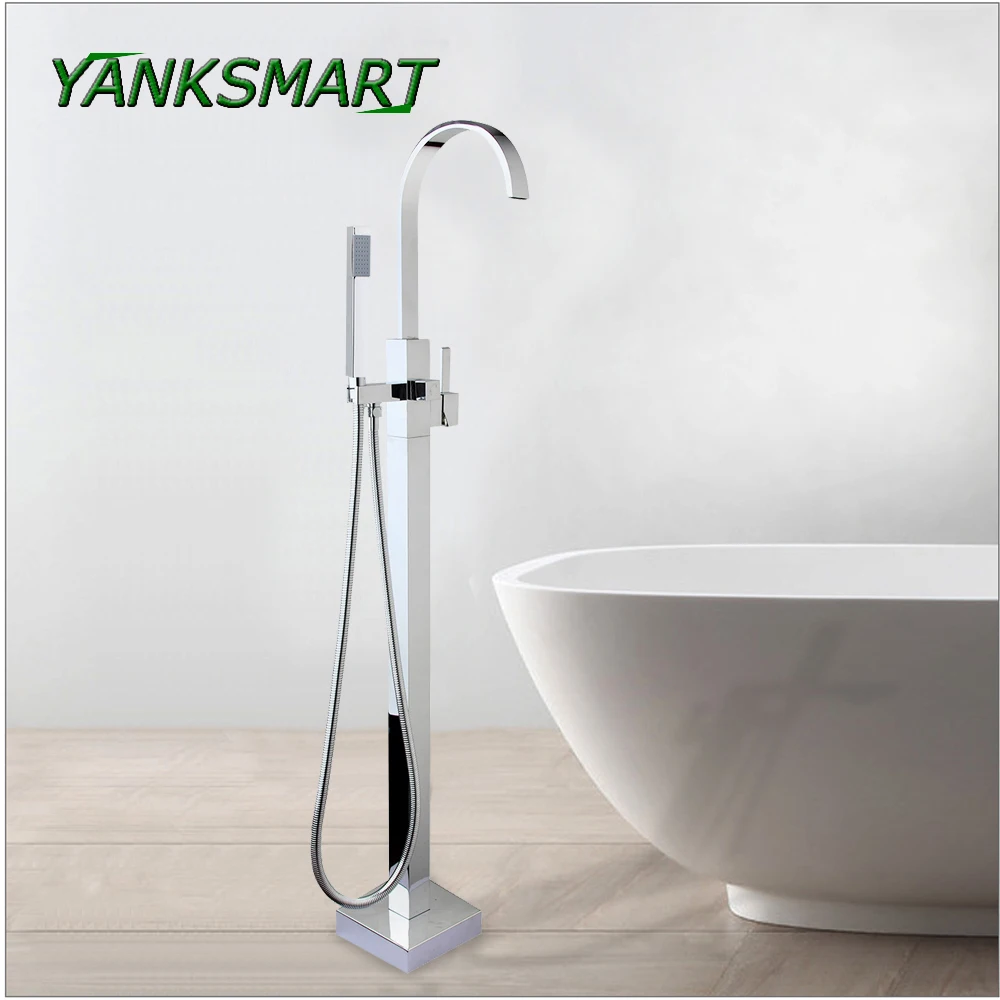 YANKSMART Chorme Polish Solid Brass Bathtub Tap Swivel Spout Bathroom Tub Faucet Sets with Hand Shower Floor Standing
YANKSMART Chorme Polish Solid Brass Bathtub Tap Swivel Spout Bathroom Tub Faucet Sets with Hand Shower Floor Standing
