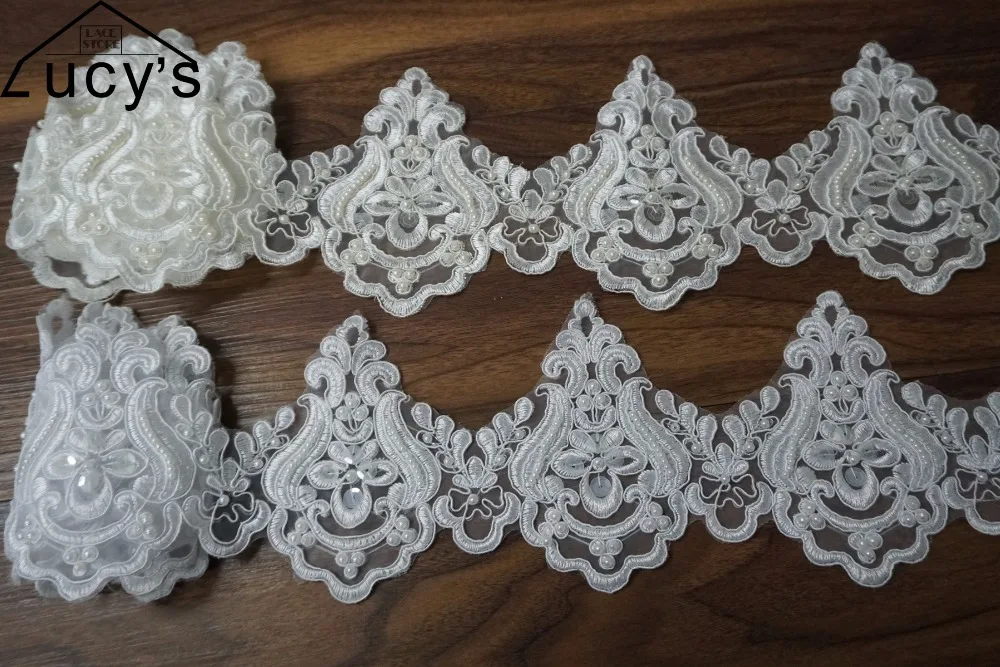 5 Yards/lot beaded lace trim Ivory, White, Black organza embroidered wedding lace trimming with pearls and sequins 2018 NEW
5 Yards/lot beaded lace trim Ivory, White, Black organza embroidered wedding lace trimming with pearls and sequins 2018 NEW