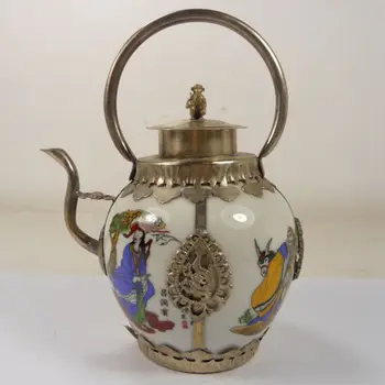 Elaborate Chinese classical porcelain inlaid with copper dragon monkey teapot,painted with immortal people
Elaborate Chinese classical porcelain inlaid with copper dragon monkey teapot,painted with immortal people