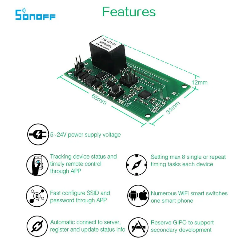 DC 5v 12v 24v Sonoff SV Safe Voltage DIY WiFi Switch Support Secondary Development for smart home via phone APP control Module
DC 5v 12v 24v Sonoff SV Safe Voltage DIY WiFi Switch Support Secondary Development for smart home via phone APP control Module