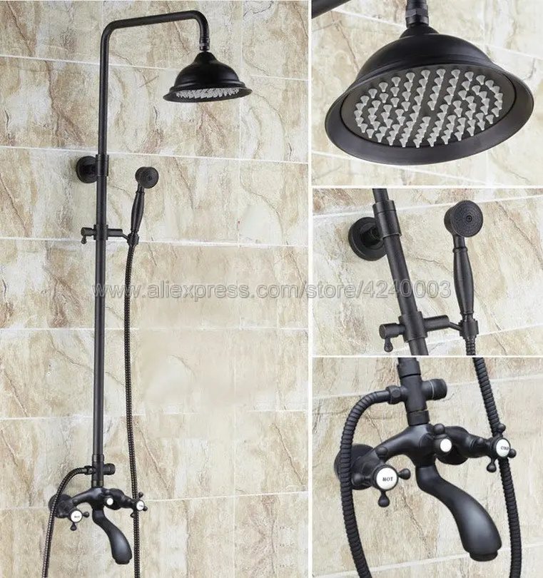 Black Oil Rubbed Brass Shower Bath Faucet Sets Wall Mounted EXposed 8" Rainfall Shower Mixers with Handheld Shower Khg113
Black Oil Rubbed Brass Shower Bath Faucet Sets Wall Mounted EXposed 8" Rainfall Shower Mixers with Handheld Shower Khg113