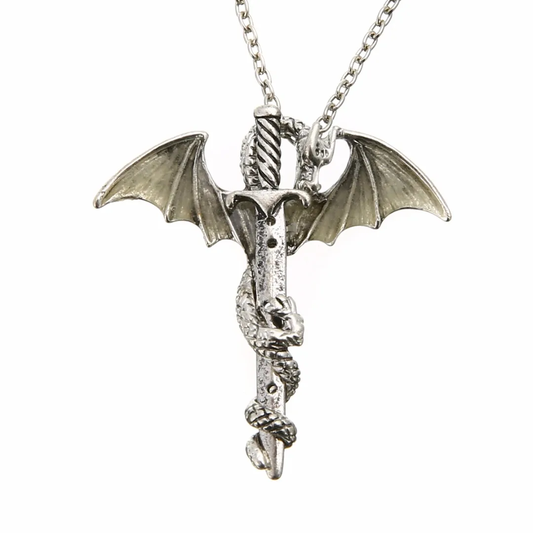 Vintage Glow in the Dark Chain Necklaces Shellhard Luminous Sword Dragon Pendant Necklace For Mens Punk Jewelry