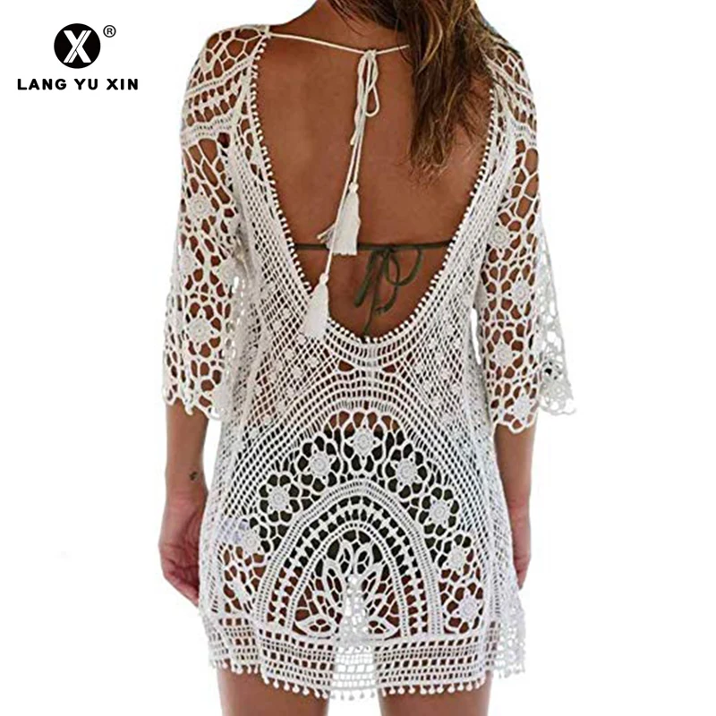 Women's Bathing Suit Cover Up Tie Back Tunics Crochet Lace Tops Halter Bikini Swimsuit Dress Sexy Beachwear
Women's Bathing Suit Cover Up Tie Back Tunics Crochet Lace Tops Halter Bikini Swimsuit Dress Sexy Beachwear