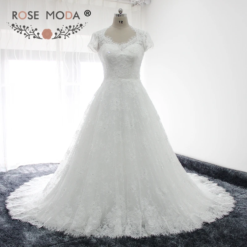 Rose Moda Short Sleeves Lace Wedding Dress 2019 Beaded A Line Wedding Dresses with Lace Back Real Photos
Rose Moda Short Sleeves Lace Wedding Dress 2019 Beaded A Line Wedding Dresses with Lace Back Real Photos