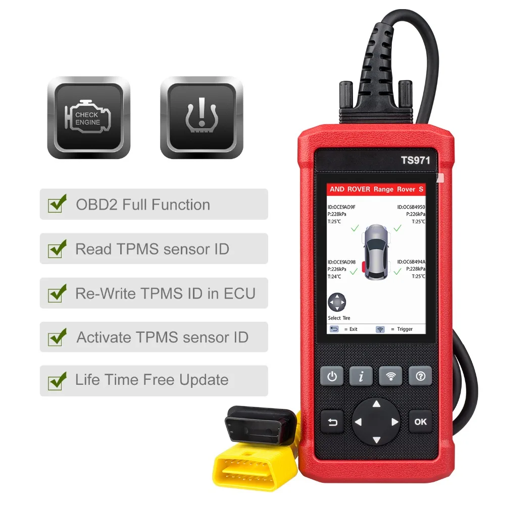 Car Tire Pressure Sensor Monitoring LAUNCH TS971 TPMS Bluetooth Activation Tool Wireless for Sensor 433Mhz/315Mhz PK TS401
Car Tire Pressure Sensor Monitoring LAUNCH TS971 TPMS Bluetooth Activation Tool Wireless for Sensor 433Mhz/315Mhz PK TS401