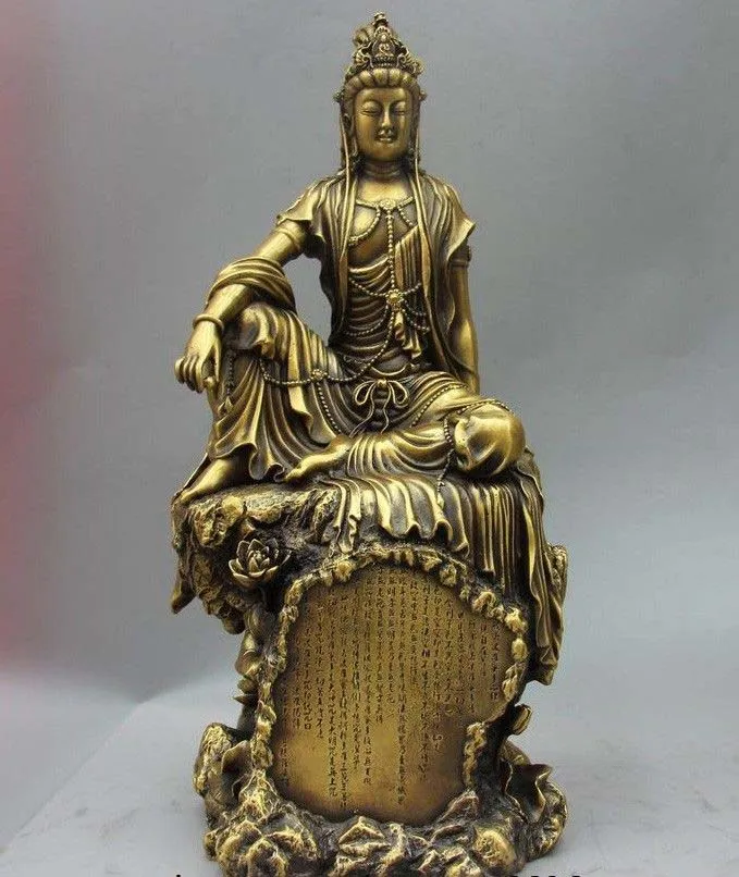 Tibet Buddhism Fane Copper Lotus Comfortable Guanyin Kwan-yin Bodhisattva Statue