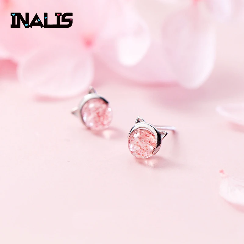 INALIS New Very Cute Animal Stud Earrings S925 Sterling Silver Cate Shape with Single Round Pink Strawberry Quartz Brincos Girl
INALIS New Very Cute Animal Stud Earrings S925 Sterling Silver Cate Shape with Single Round Pink Strawberry Quartz Brincos Girl