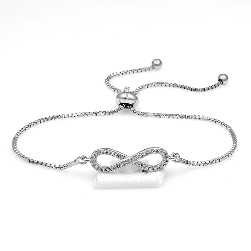 High Quality Cubic Zirconia Crystal Infinity Adjustable Bracelets for Women in White / Yellow Gold Colors
High Quality Cubic Zirconia Crystal Infinity Adjustable Bracelets for Women in White / Yellow Gold Colors