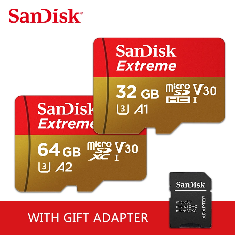 

SanDisk Extreme Micro SD Card 64GB microSDXC U3 32GB microSDHC Class10 V30 100MB/s TF Card Carte SD UHS-I MicroSD Support 4K UHD