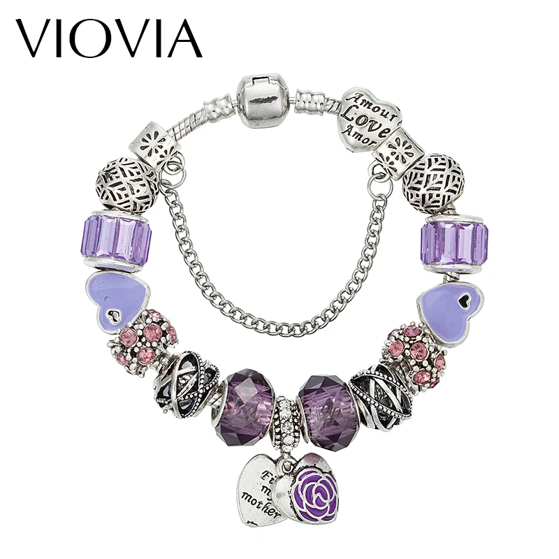 VIOVIA Silver Heart Flower Charm Bracelets For Women With Crystal Beads Bracelets & Bangles Pulseras DIY Jewelry Gift B16148 
VIOVIA Silver Heart Flower Charm Bracelets For Women With Crystal Beads Bracelets & Bangles Pulseras DIY Jewelry Gift B16148