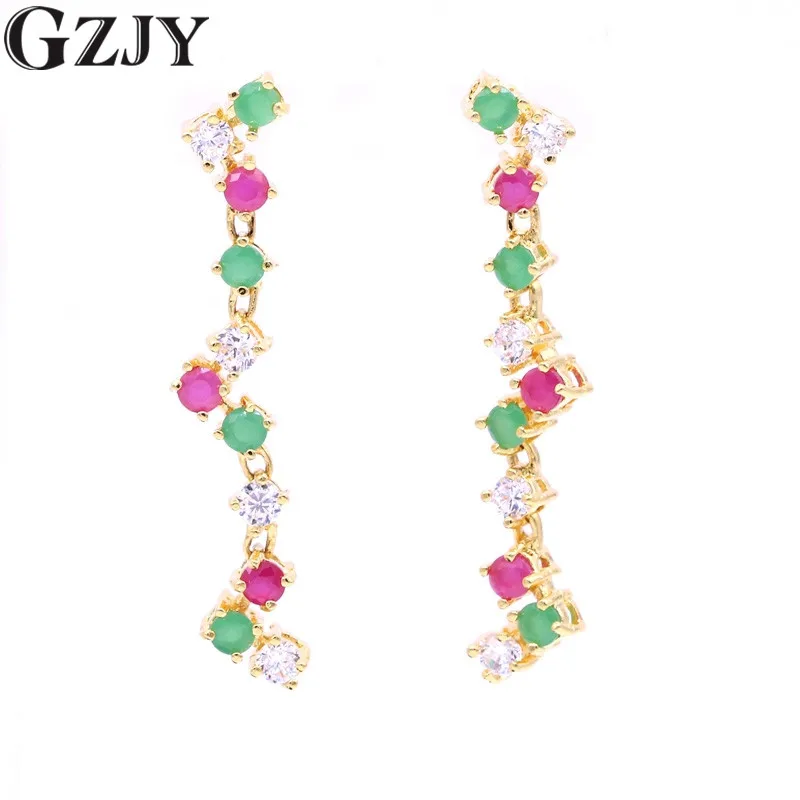 GZJY Fashion Jewelry Yellow Gold Color Long Green Red Zircon Drop Dangle Earrings For Women Wedding Party Chram Female Gift
GZJY Fashion Jewelry Yellow Gold Color Long Green Red Zircon Drop Dangle Earrings For Women Wedding Party Chram Female Gift