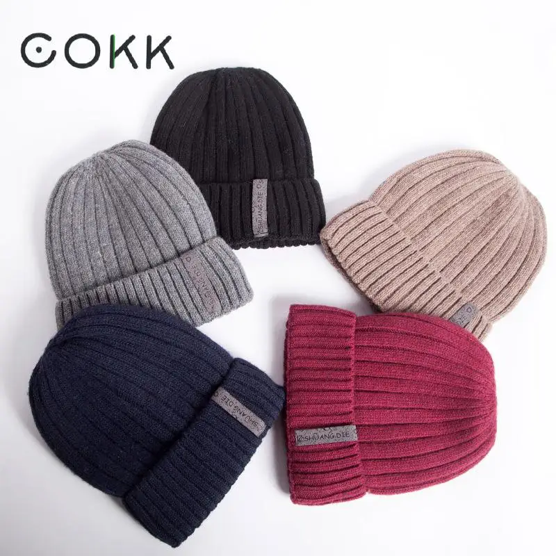 

COKK Knitted Hat Men Autumn Winter Solid Knit Wool Skullies Beanies Women Touca De Inverno Soft Bonnet Cap Gorras High Quality