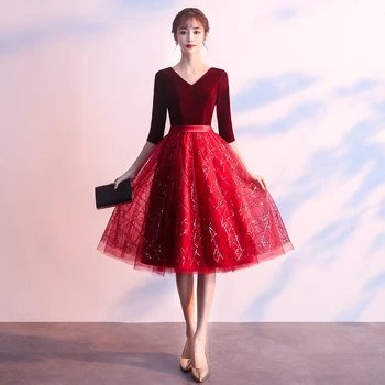 2020 New Women Sexy Velour burgundy Evening Dresses A-Line Long Sleeve Casual Midi Party Dress Evening Prom Gown LYFY75
2020 New Women Sexy Velour burgundy Evening Dresses A-Line Long Sleeve Casual Midi Party Dress Evening Prom Gown LYFY75