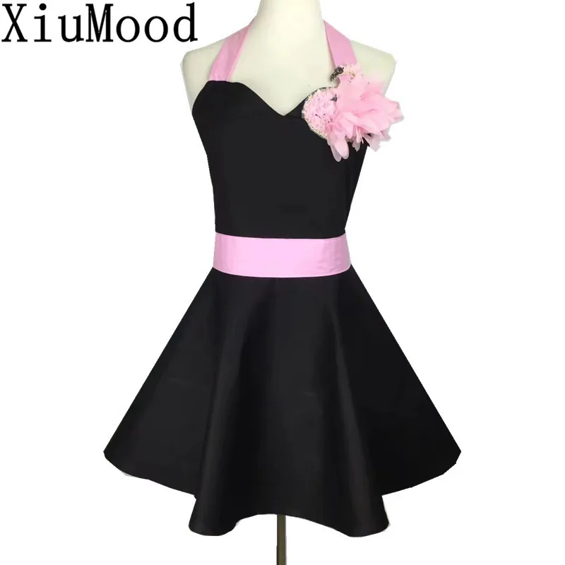 XiuMood Fashion Pink And Black Lace Swan Cotton Womens Kitchen Apron Dress With Pocket
XiuMood Fashion Pink And Black Lace Swan Cotton Womens Kitchen Apron Dress With Pocket