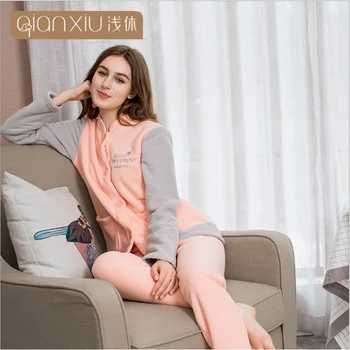 2020 Winter Women Causal Pajama sets Female Thicken Warm Lambs Sleepwear suit Ladies Long Sleeve stand-up collar Coat & Pants
2020 Winter Women Causal Pajama sets Female Thicken Warm Lambs Sleepwear suit Ladies Long Sleeve stand-up collar Coat & Pants