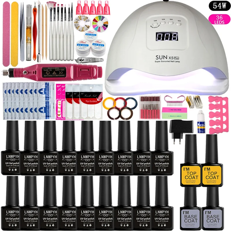36/48/54W UV LED lamp 18pcs Nail Gel Polish Kit Nail Set Dryer With Soak Off Manicure Tools Set electric Nail drill kit
36/48/54W UV LED lamp 18pcs Nail Gel Polish Kit Nail Set Dryer With Soak Off Manicure Tools Set electric Nail drill kit
