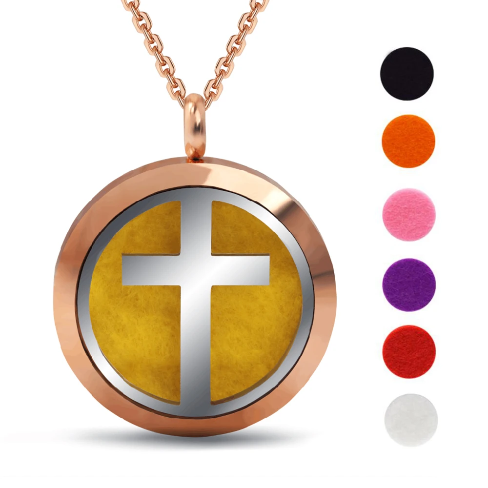 Round Stainless Steel Cross Perfume Locket Essential Oil Diffuser Necklace Aromatherapy Pendant Necklace With 6 Pads
Round Stainless Steel Cross Perfume Locket Essential Oil Diffuser Necklace Aromatherapy Pendant Necklace With 6 Pads