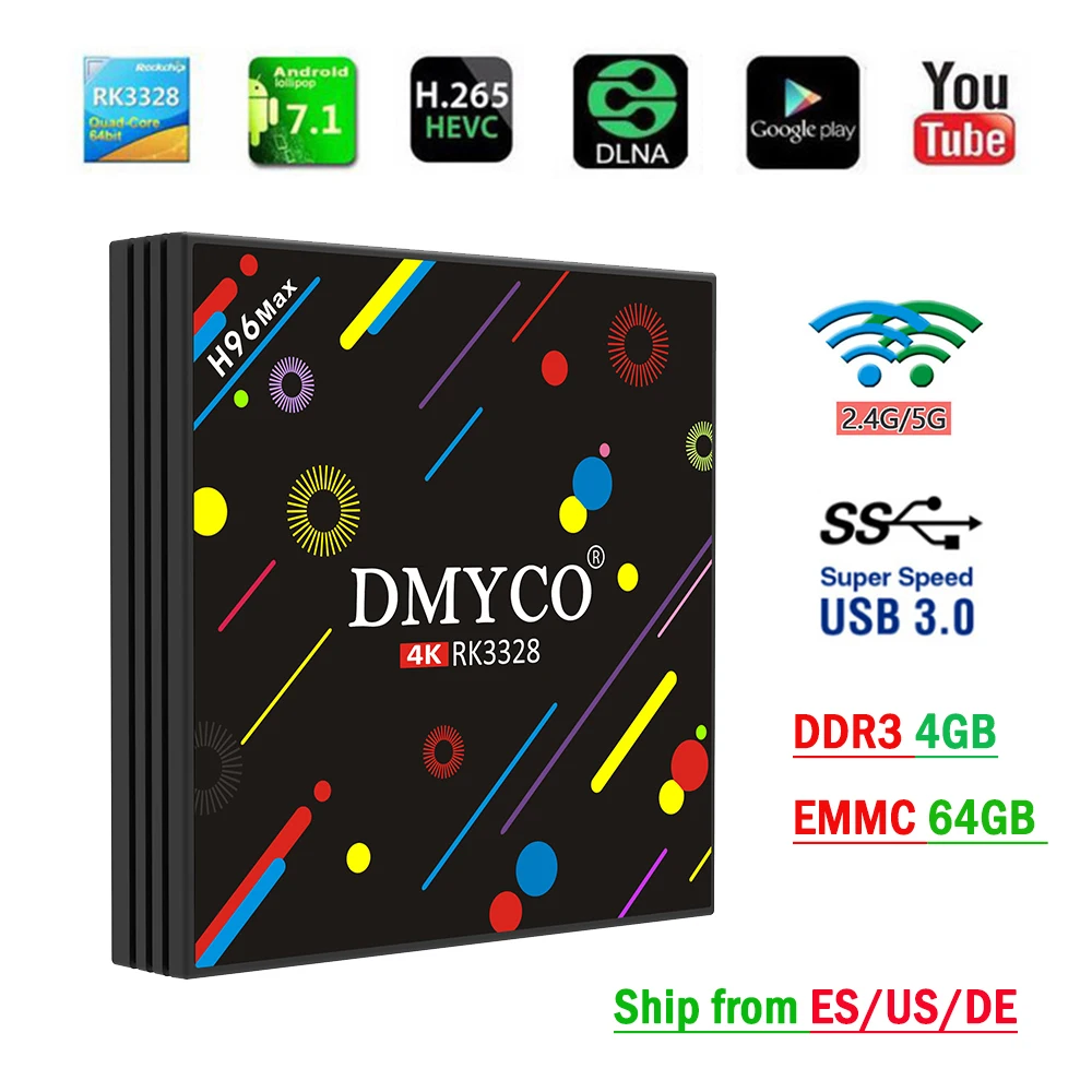 H96 MAX 4GB 64GB Rockchip RK3328 Quad-core Android 7.1 TV Box Dual 5G WIFI BT 4.0 USB 3.0 Media Player 4K VP9 HDR10 Set-top Box
H96 MAX 4GB 64GB Rockchip RK3328 Quad-core Android 7.1 TV Box Dual 5G WIFI BT 4.0 USB 3.0 Media Player 4K VP9 HDR10 Set-top Box