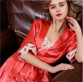 Summer 2019 Silk Sleep Robe Gown Sets Red Female Two Piece Set Bath Robe Sets Sexy Lace 100% Silk Stain Nightwear Homewear
Summer 2019 Silk Sleep Robe Gown Sets Red Female Two Piece Set Bath Robe Sets Sexy Lace 100% Silk Stain Nightwear Homewear