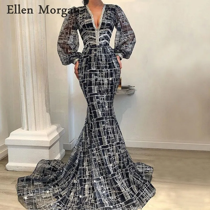 Saudi Arabian Navy Blue Mermaid Evening Dresses Party Elegant for Women Long Sleevess V Neck Glitter Formal Prom Gowns 2019
Saudi Arabian Navy Blue Mermaid Evening Dresses Party Elegant for Women Long Sleevess V Neck Glitter Formal Prom Gowns 2019