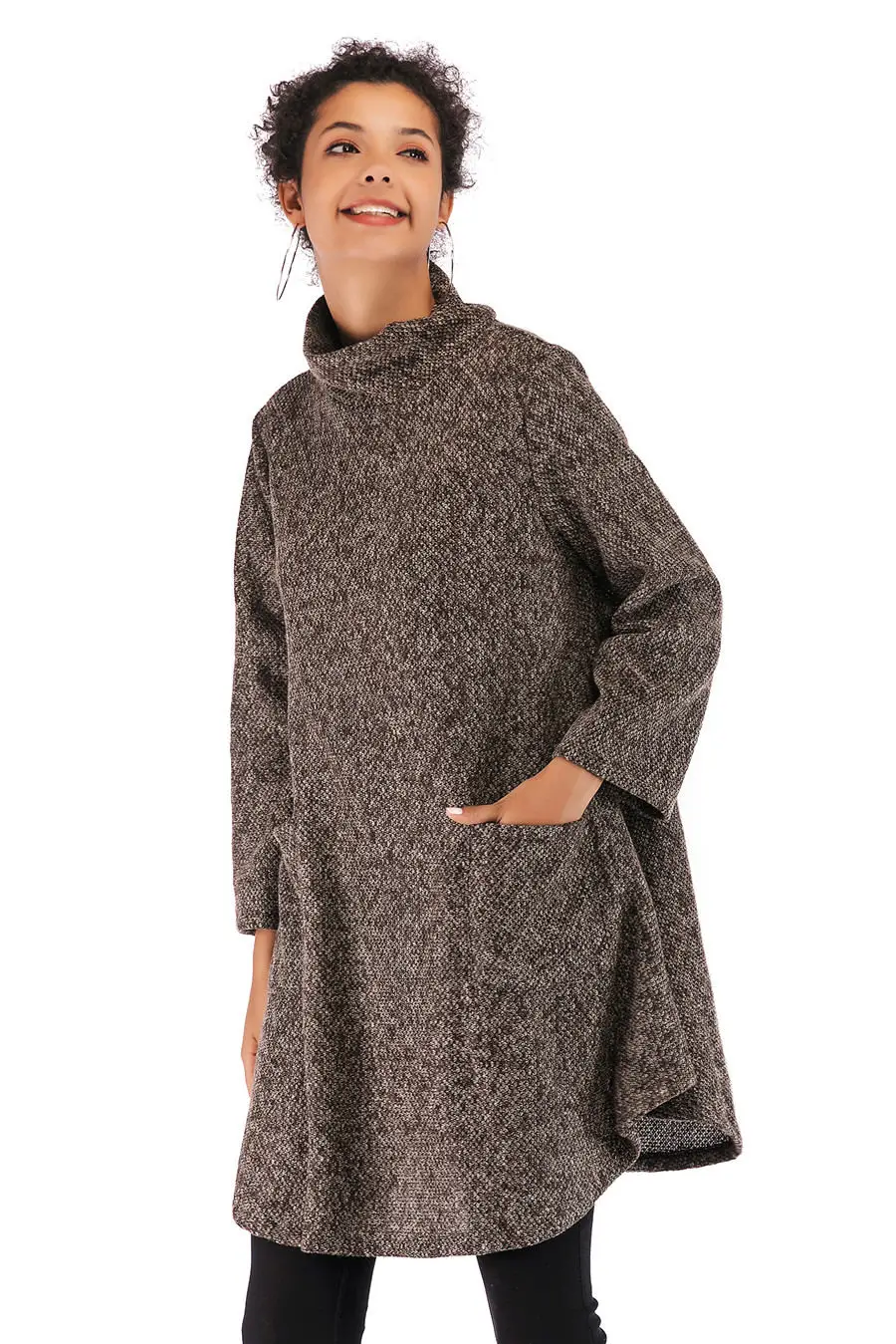 Gladiolus Loose Autumn Winter Women Sweater 2018 Long Sleeve Double Pocket Long Knitted Turtleneck Sweater Women Pullover Coats (18)