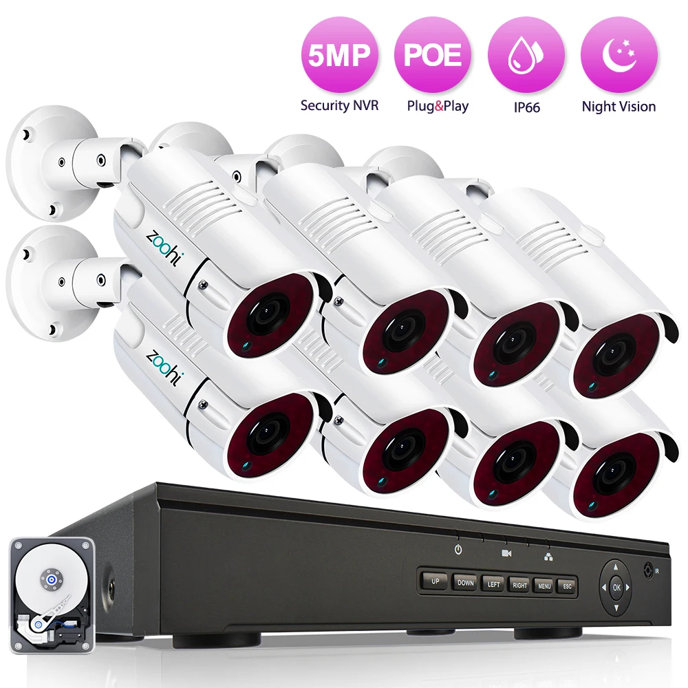 Zoohi 5MP POE Video Surveillance System Security Camera System 8CH H.265 NVR 1920P Security Camera kit Night Vision Outdoor
Zoohi 5MP POE Video Surveillance System Security Camera System 8CH H.265 NVR 1920P Security Camera kit Night Vision Outdoor