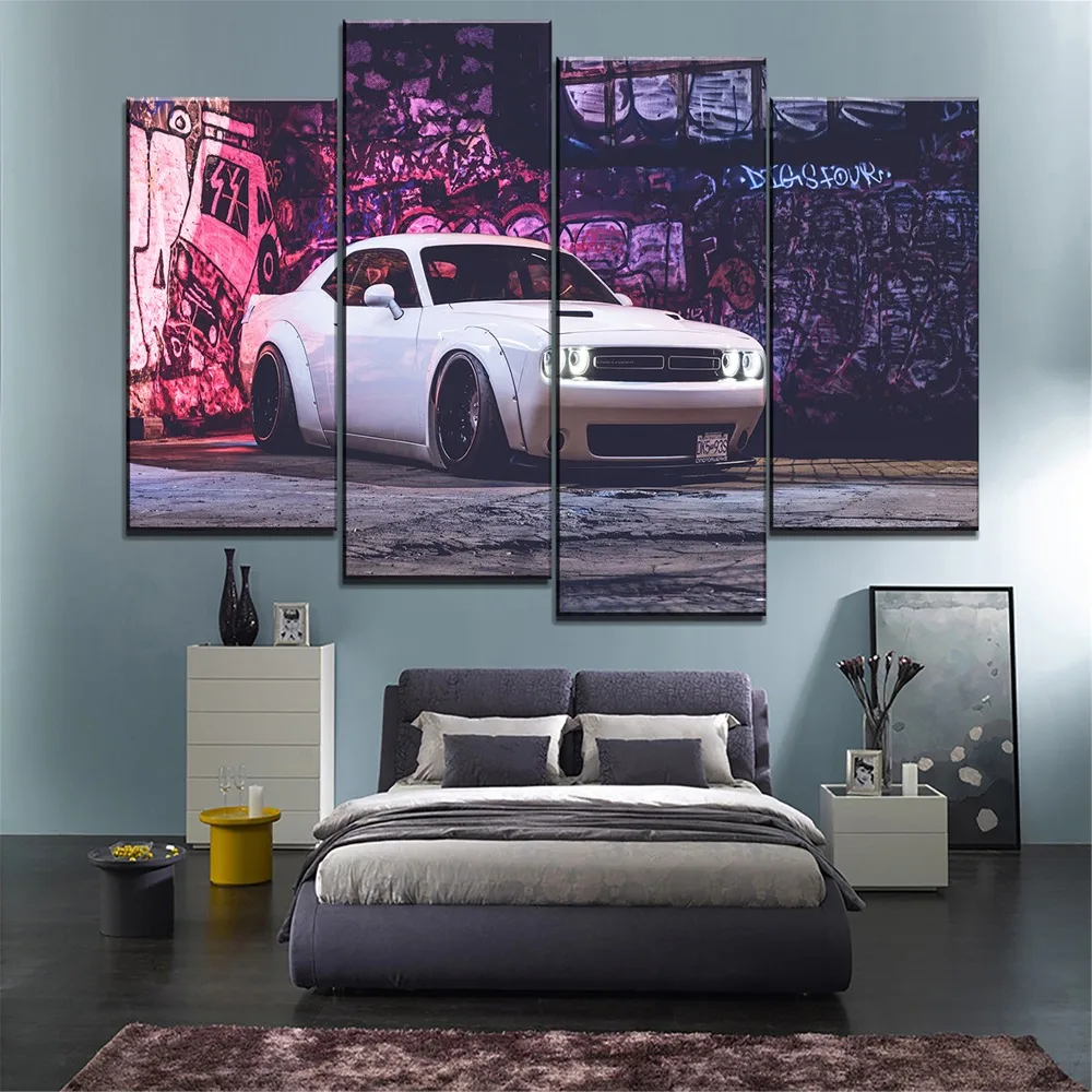 Canvas HD Prints Painting Home Decor Framework Pictures 4 Pieces Dodge Challenger White Car Poster For Living Room Wall Art
Canvas HD Prints Painting Home Decor Framework Pictures 4 Pieces Dodge Challenger White Car Poster For Living Room Wall Art
