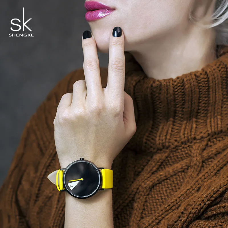 Часы Shengke женские кварцевые с кожаным ремешком # K0090 | Наручные часы