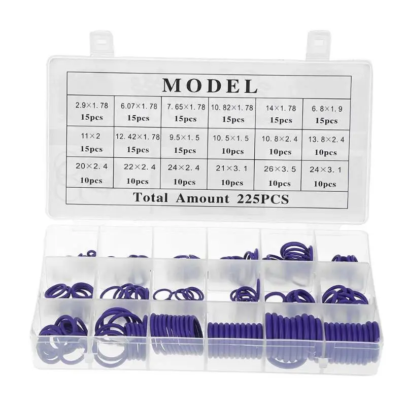 225pcs Rubber O-Ring Assortment Washer Gasket Sealing Ring Auto Car Air Conditioning Gasket Compressor Sealing Ring Kit with Box
225pcs Rubber O-Ring Assortment Washer Gasket Sealing Ring Auto Car Air Conditioning Gasket Compressor Sealing Ring Kit with Box