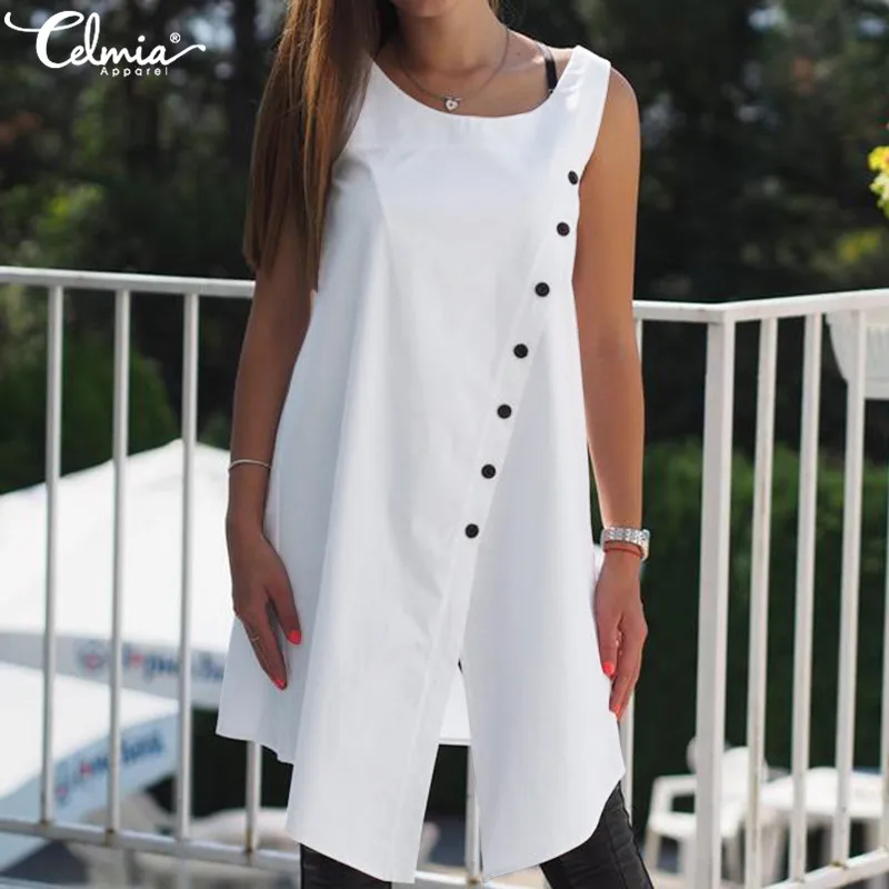Top Fashion Celmia 2019 Summer Sleeveless Women Blouses Vintage Asymmetric Long Shirts Casual Solid Buttons Blusas Femininas 5XL
Top Fashion Celmia 2019 Summer Sleeveless Women Blouses Vintage Asymmetric Long Shirts Casual Solid Buttons Blusas Femininas 5XL