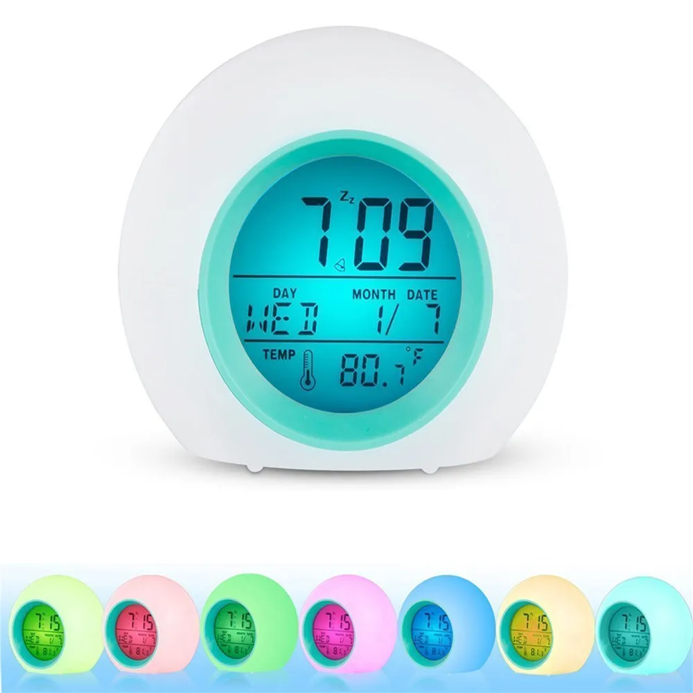 Alarm Clock LED Wake Up Light 7 Color Change Digital Clock with Temperature Display & Sound
Alarm Clock LED Wake Up Light 7 Color Change Digital Clock with Temperature Display & Sound