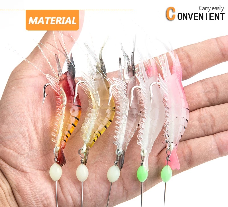 DONQL Soft Shrimp Fishing Lure 9cm5.6g Artificial Bait With Stainless Steel Wire Sharp Hooks Night Luminous Simulation Shrimp (6)
