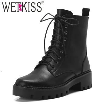 WETKISS Winter Thick Heels Women Ankle Boots Round Toe Lace Up Footwear Cow Leather Female Army Boot Platform Shoes Woman 2018
WETKISS Winter Thick Heels Women Ankle Boots Round Toe Lace Up Footwear Cow Leather Female Army Boot Platform Shoes Woman 2018