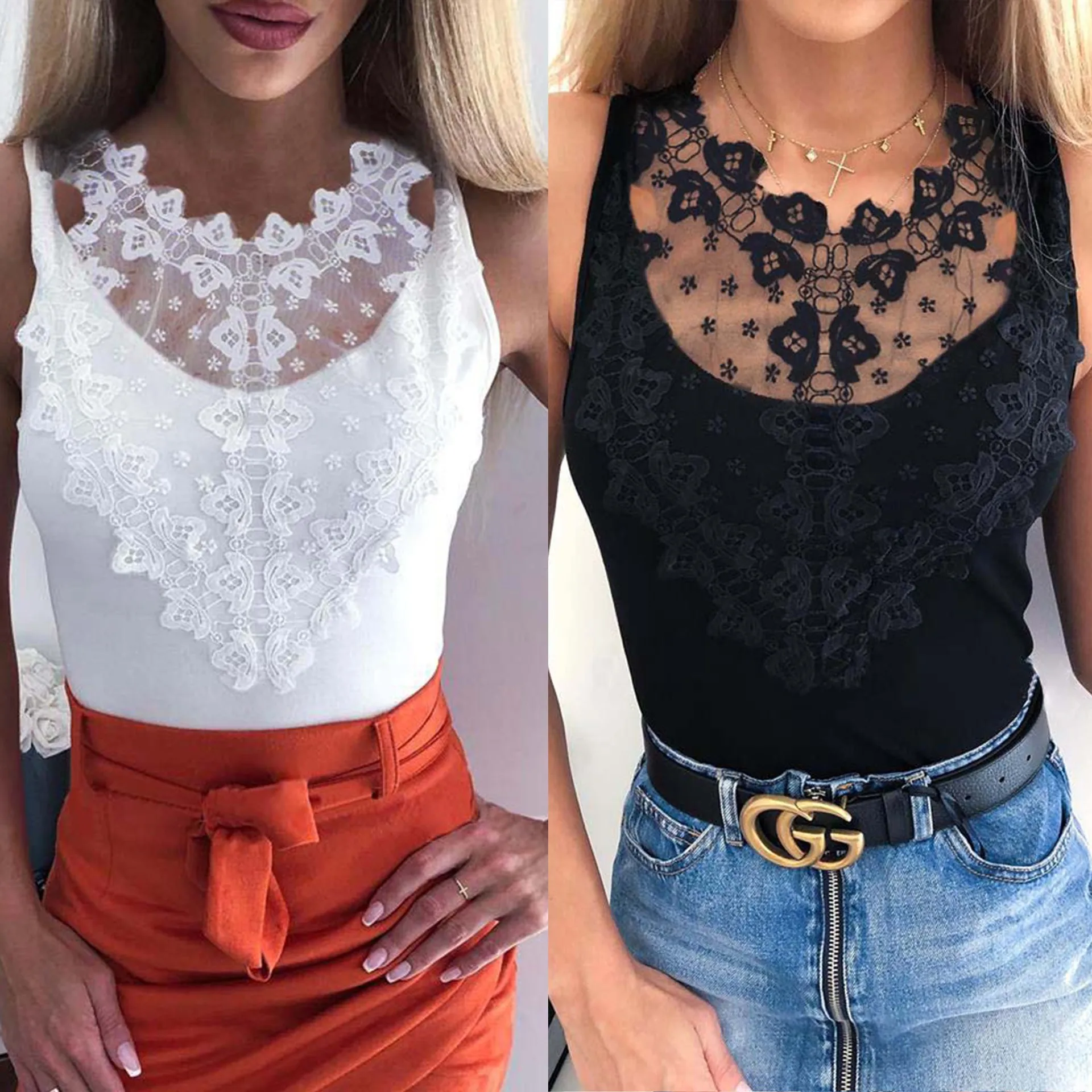 2019 Sexy Womens Tops and Shirt O-Necek Bodycon Lace Patchwork Sleeveless Women Sexy Tank Tops Plus Size Women Clothing
2019 Sexy Womens Tops and Shirt O-Necek Bodycon Lace Patchwork Sleeveless Women Sexy Tank Tops Plus Size Women Clothing