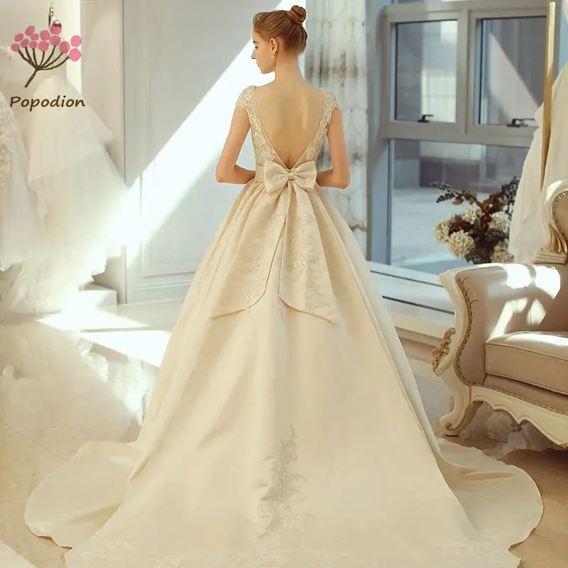 Popodion backless satin wedding dress champagne lace wedding dresses bride dress vestido de noiva WED90410
Popodion backless satin wedding dress champagne lace wedding dresses bride dress vestido de noiva WED90410