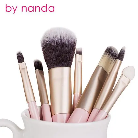 

By Nanda 7pcs Pink Makeup Brushes Professional Cosmetics Brush Set Synthetic Hair Foundation Eyeshadow Make up Tool With Box