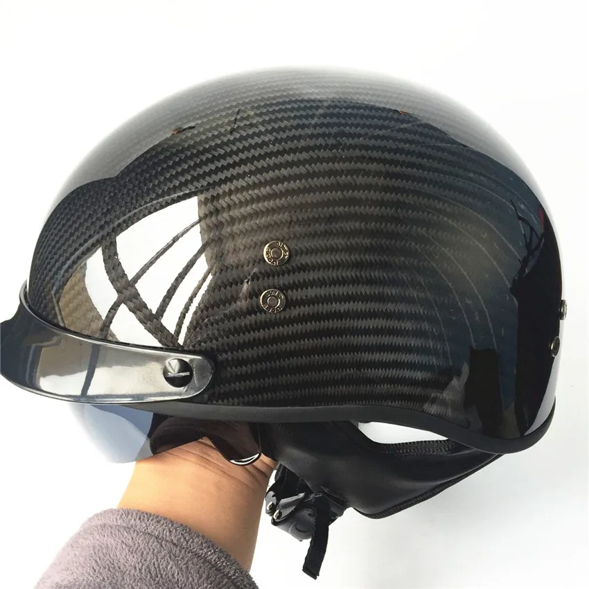Voss 888CF Genuine Carbon Fiber DOT Half Helmet With Drop Down Sun Lens