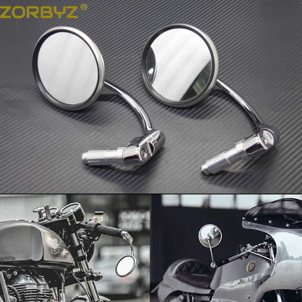 

ZORBYZ Motorcycle Silver Retro Metal 7/8" 22mm Handle Bar End Side Round Rearview Side Mirror For Cafe Racer Custom