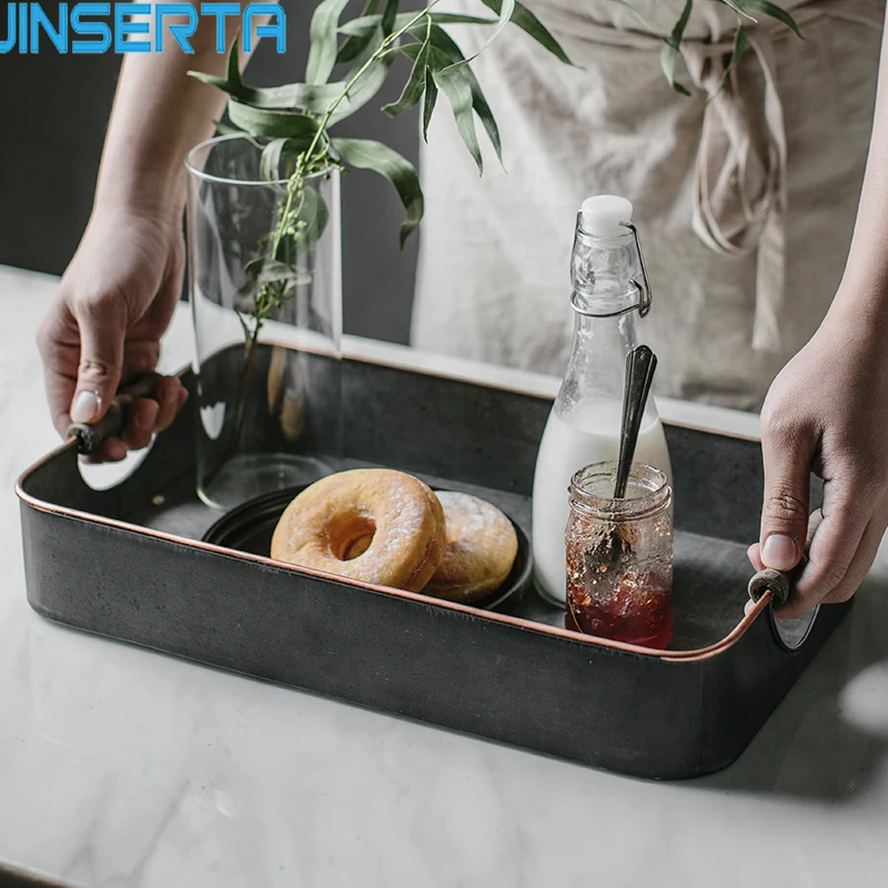 JINSERTA Rectangular Metal Serving Tray Retro Snack Dessert Cake Bread Plate with Handle Home Sundries Decorative Tray 
JINSERTA Rectangular Metal Serving Tray Retro Snack Dessert Cake Bread Plate with Handle Home Sundries Decorative Tray