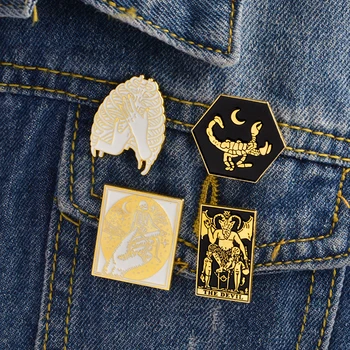 

4pcs/set Dark Devil Skeleton Skull Lung Hand Moon Scorpion Brooch Enamel Pins Button Denim jacket Lapel Pin Badge