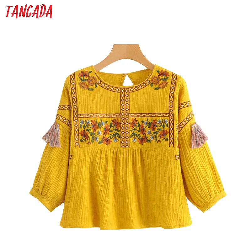Tangada women boho blouses embroidered tassels Bohemia fashion tassel long sleeve loose yellow shirt vintage blouse femme TL03
Tangada women boho blouses embroidered tassels Bohemia fashion tassel long sleeve loose yellow shirt vintage blouse femme TL03