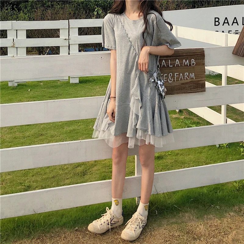 2019 Summer Korean Female Dress Girl O-Neck Short Sleeve Voile Pleated Ruffled Over Knee-length Dress Robe Femme Ete
2019 Summer Korean Female Dress Girl O-Neck Short Sleeve Voile Pleated Ruffled Over Knee-length Dress Robe Femme Ete