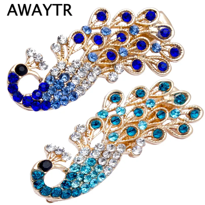 

4.5*2cm 1Pcs Crystal Peacock Diamond Hairpins 2019 Barrette Rhinestones Side Bangs Clip Women Girls Hair Accessories Clips