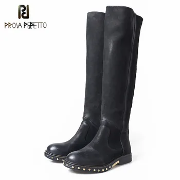 Prova Perfetto New Style Woman High Boots Fashion Rivet Round Toe Low Heels Boots Women High Quality Real Kid Suede Knight Boots
Prova Perfetto New Style Woman High Boots Fashion Rivet Round Toe Low Heels Boots Women High Quality Real Kid Suede Knight Boots