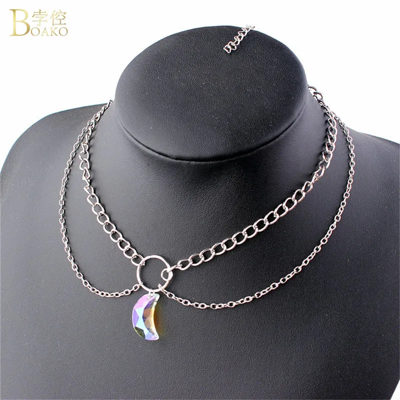 BOAKO Rainbow Crystal Moon Necklace for Women Double Layered Necklaces & Pendants Silver Chain Choker Necklace Boho Jewelry
BOAKO Rainbow Crystal Moon Necklace for Women Double Layered Necklaces & Pendants Silver Chain Choker Necklace Boho Jewelry