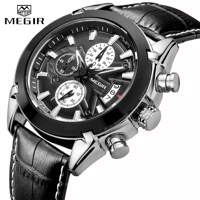 MEGIR Genuine Black Genuine Leather Watches Men Luxury Brand Quartz Watch racing men Students Game Run Chronograph Wristwatches
MEGIR Genuine Black Genuine Leather Watches Men Luxury Brand Quartz Watch racing men Students Game Run Chronograph Wristwatches
