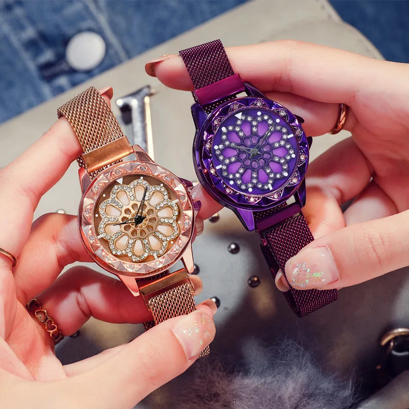 Women Rotating Dial Watch 2019 Luxury Diamond Flower Lucky Watch Fashion Ladies Crystal Quartz Magnetic Wristwatches Waterproof
Women Rotating Dial Watch 2019 Luxury Diamond Flower Lucky Watch Fashion Ladies Crystal Quartz Magnetic Wristwatches Waterproof