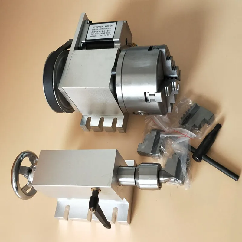 CNC 4th Axis Rotary Axis K12 100 4-Jaw Chuck Reduction Ratio 6:1 Gapless Harmonic Gearbox NEMA23 motor for CNC 3040 Router
CNC 4th Axis Rotary Axis K12 100 4-Jaw Chuck Reduction Ratio 6:1 Gapless Harmonic Gearbox NEMA23 motor for CNC 3040 Router