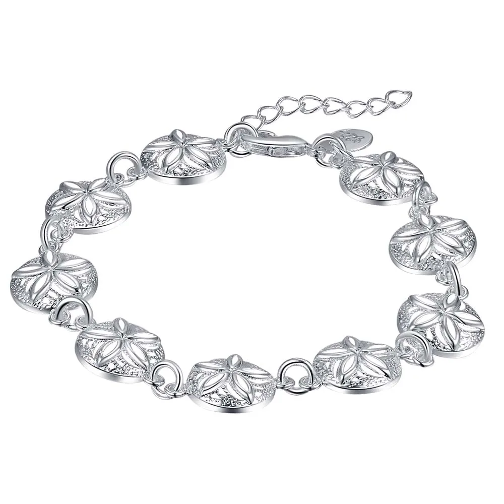 Wholesale fashion silver 925 stamped bracelet chain charms fine classic women lady drop ship gift plant flower pattern love | Украшения и